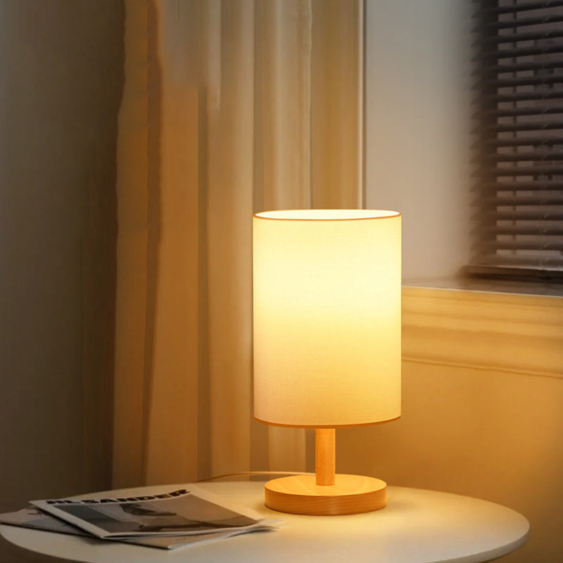 Cylinder Wood Fabric Living Table Lamp