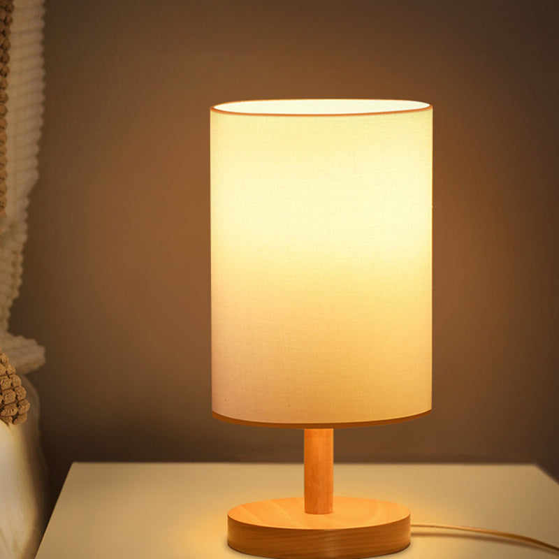 Cylinder Wood Fabric Living Table Lamp