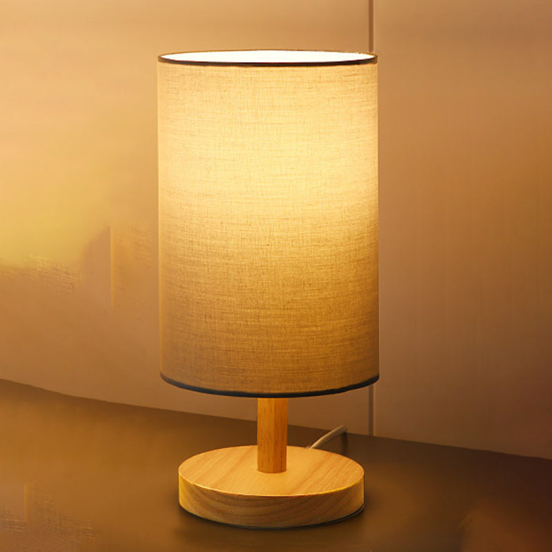 Cylinder Wood Fabric Living Table Lamp