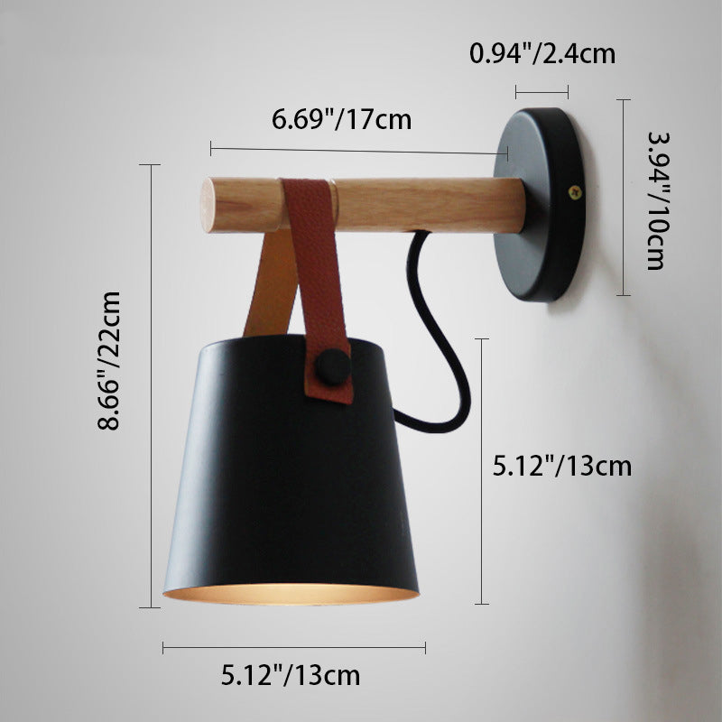 Drum Wood Iron Living Wall Lamp
