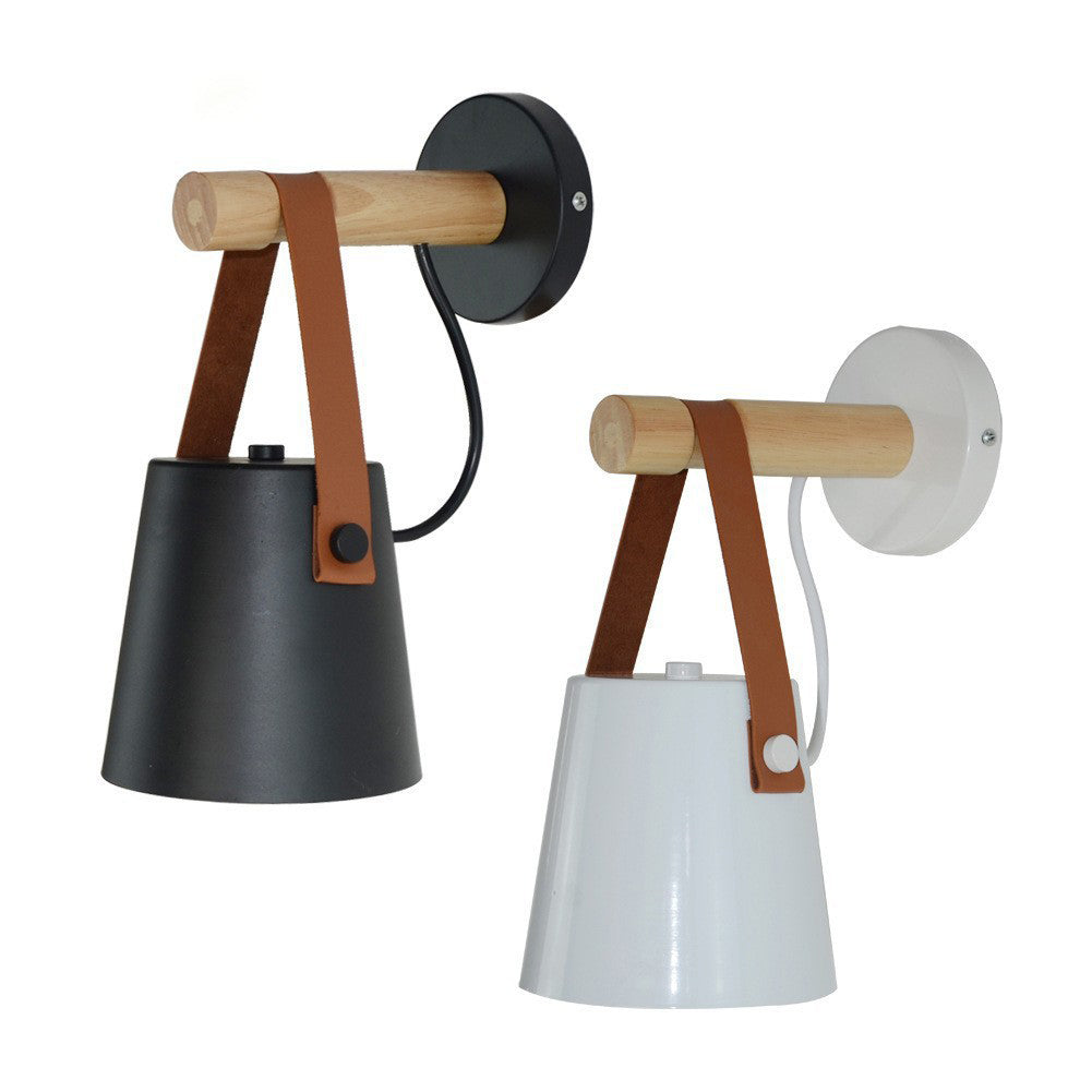Drum Wood Iron Living Wall Lamp