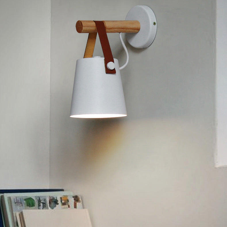 Drum Wood Iron Living Wall Lamp