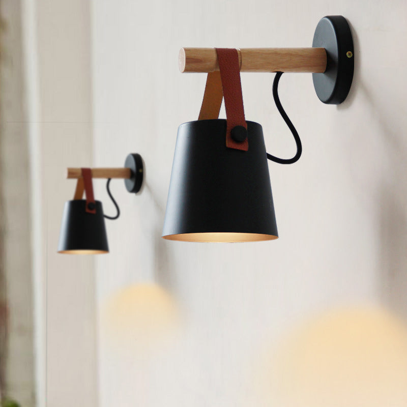 Drum Wood Iron Living Wall Lamp