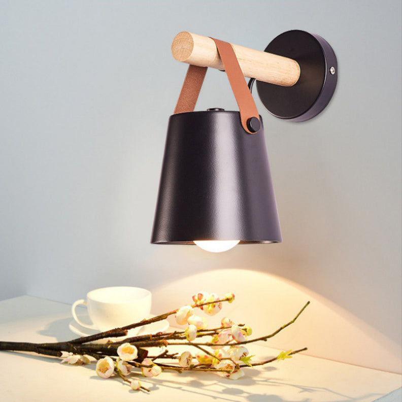 Drum Wood Iron Living Wall Lamp