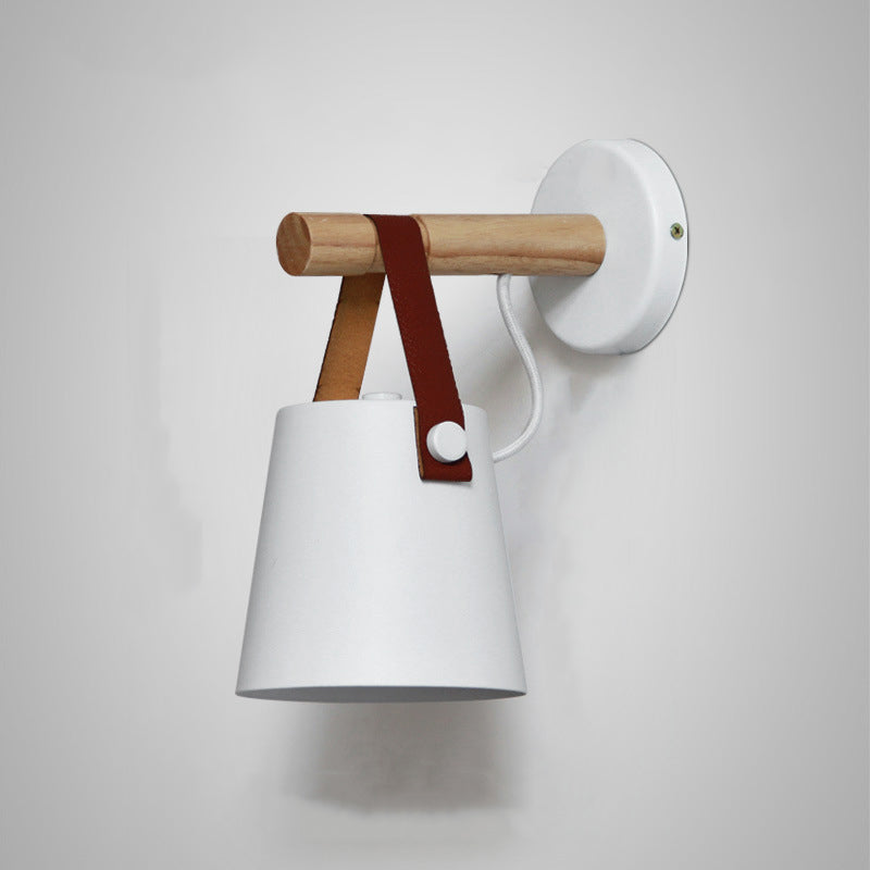 Drum Wood Iron Living Wall Lamp