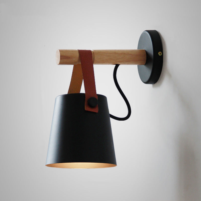 Drum Wood Iron Living Wall Lamp