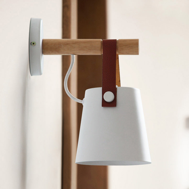 Drum Wood Iron Living Wall Lamp