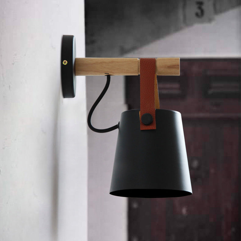 Drum Wood Iron Living Wall Lamp