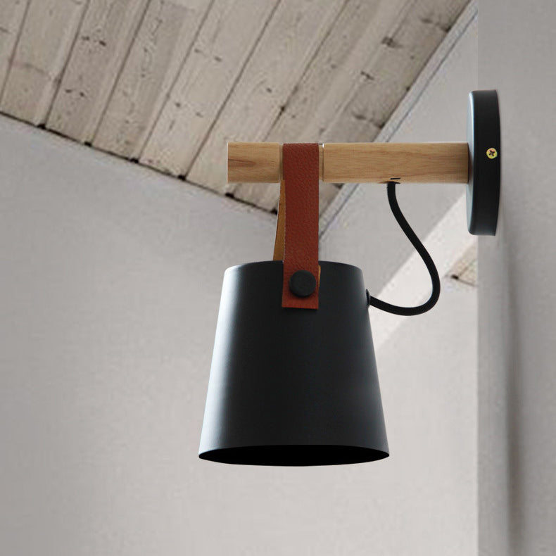 Drum Wood Iron Living Wall Lamp