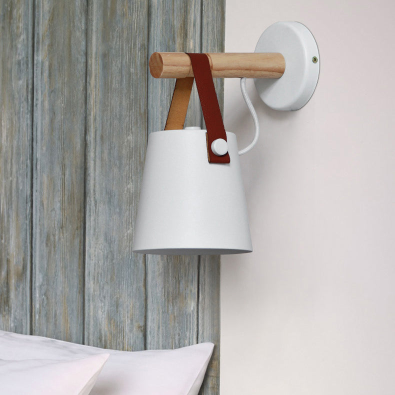 Drum Wood Iron Living Wall Lamp