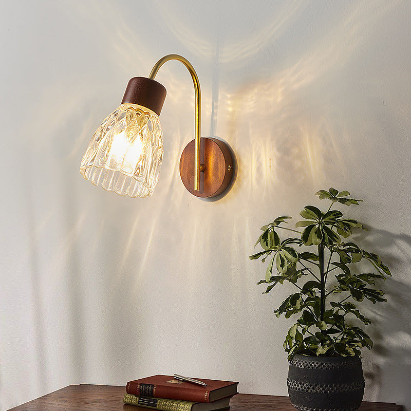 Drum Iron Wood Glass Wall Lamp
