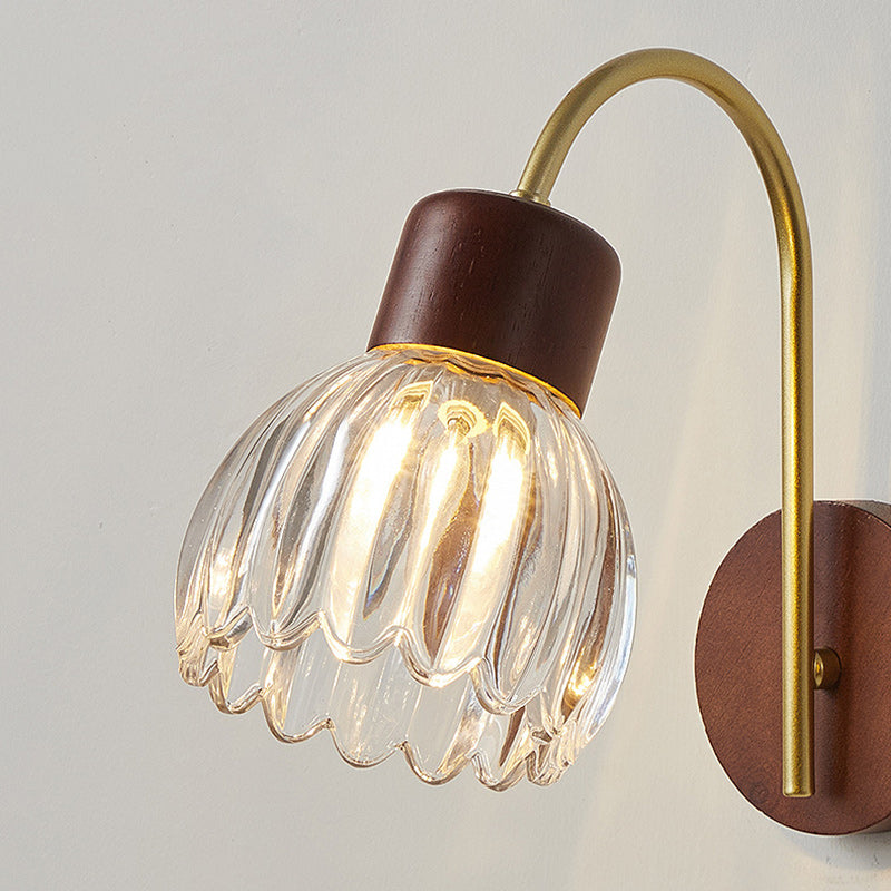 Drum Iron Wood Glass Wall Lamp