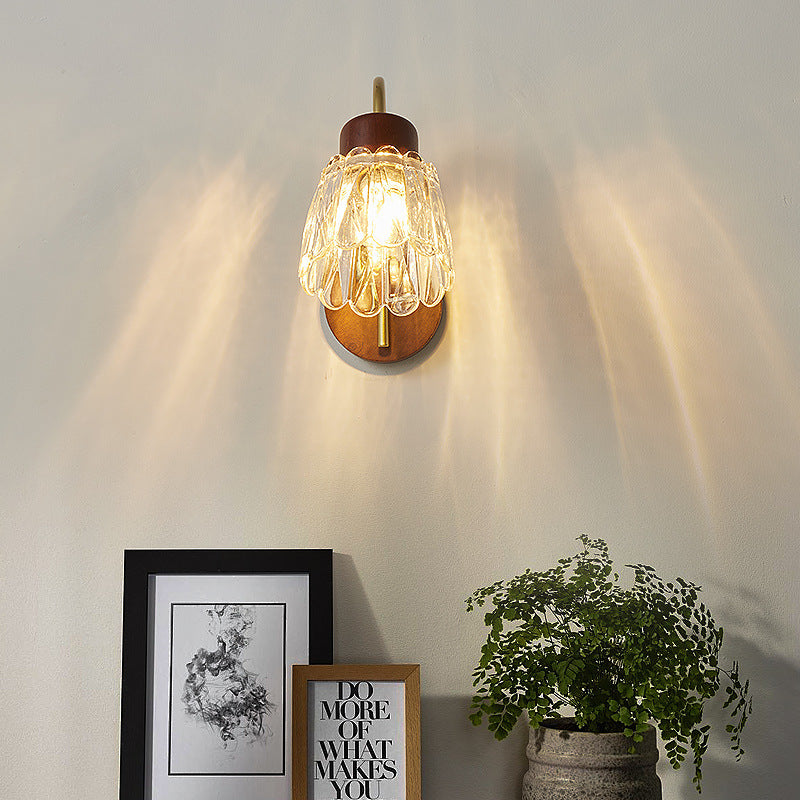 Drum Iron Wood Glass Wall Lamp