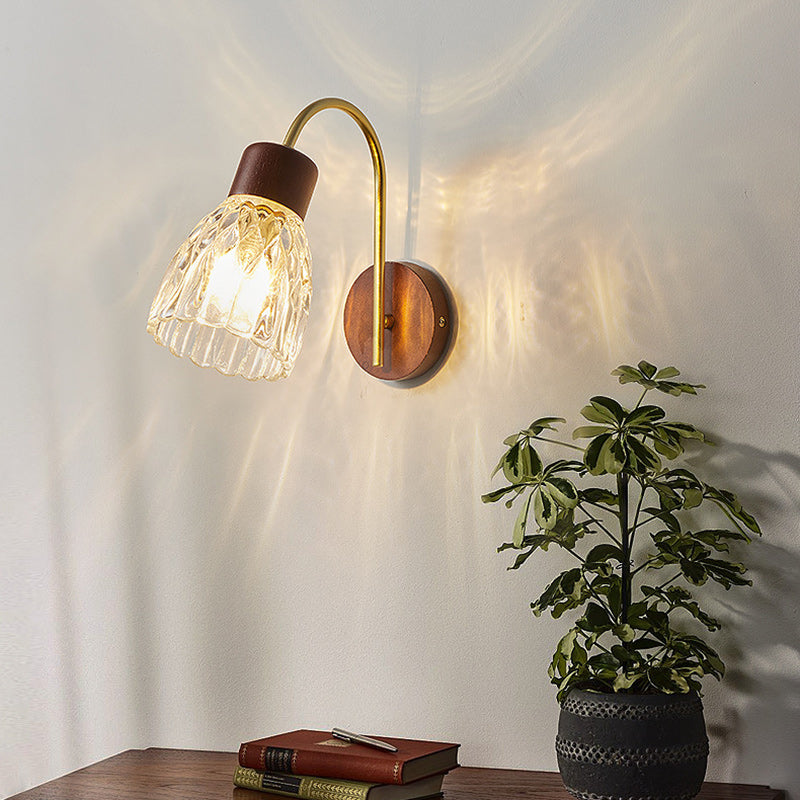 Drum Iron Wood Glass Wall Lamp