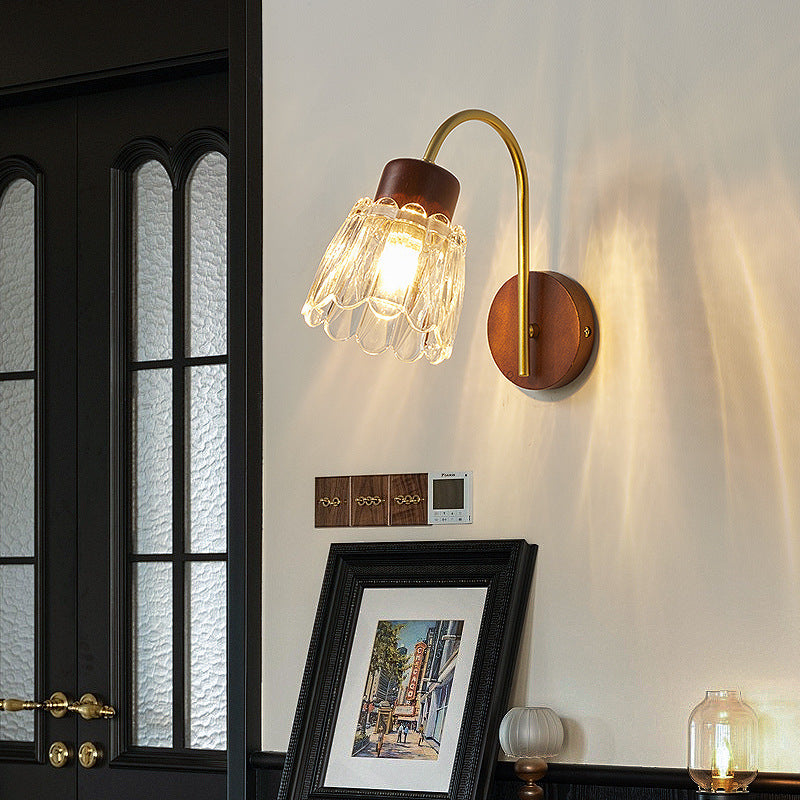 Drum Iron Wood Glass Wall Lamp