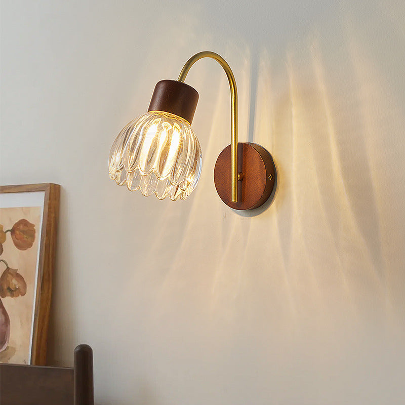 Drum Iron Wood Glass Wall Lamp
