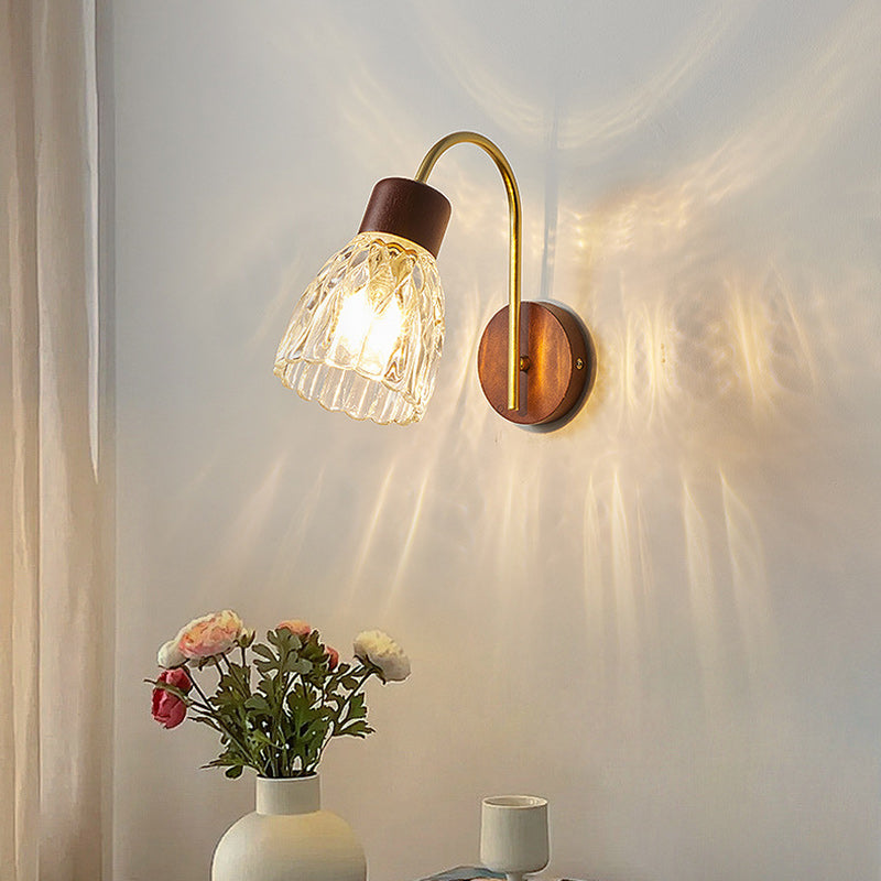 Drum Iron Wood Glass Wall Lamp