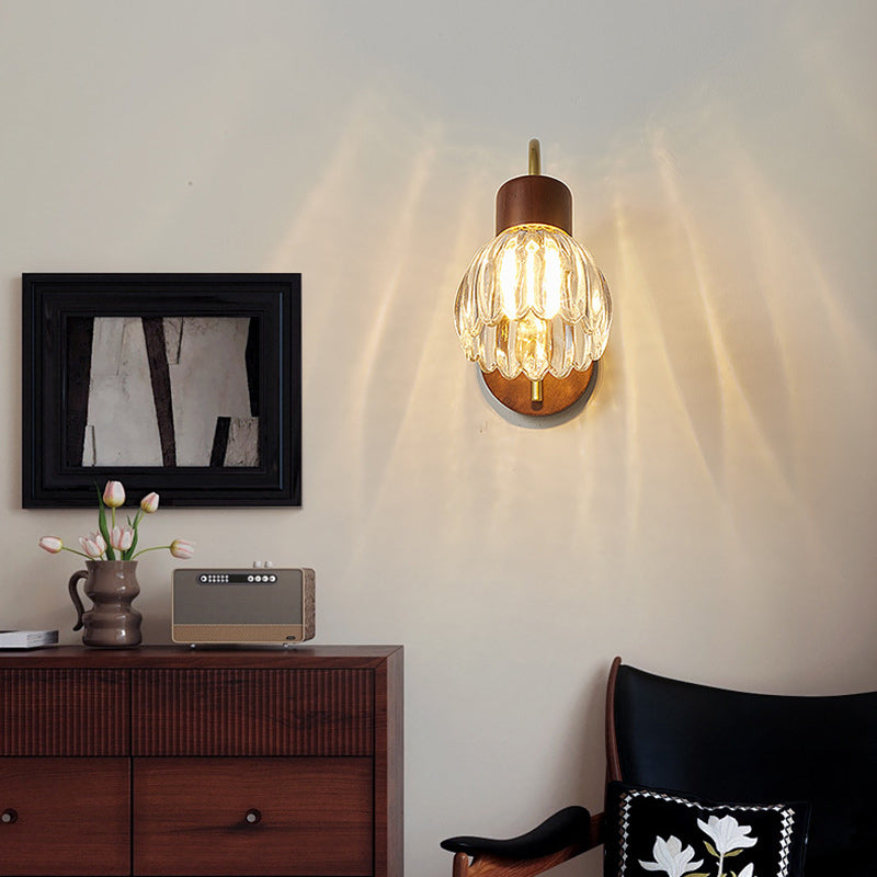 Drum Iron Wood Glass Wall Lamp