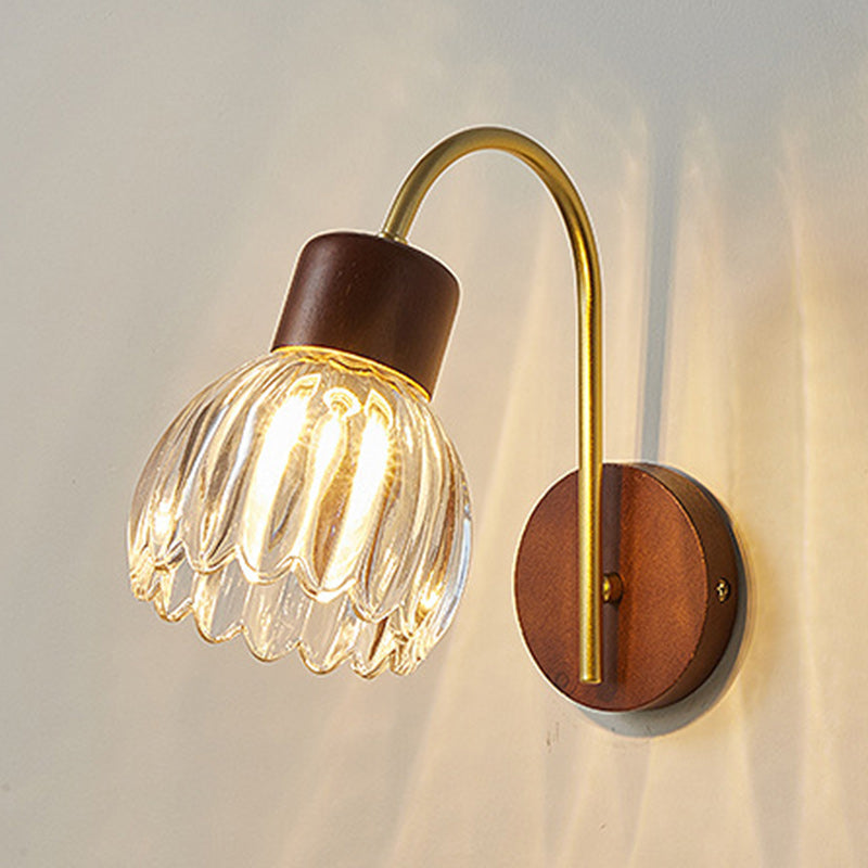 Drum Iron Wood Glass Wall Lamp