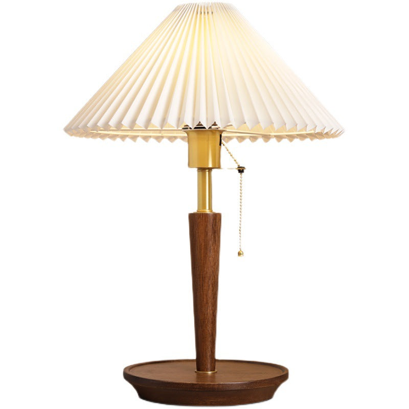 Drum Copper Wood Fabric Table Lamp