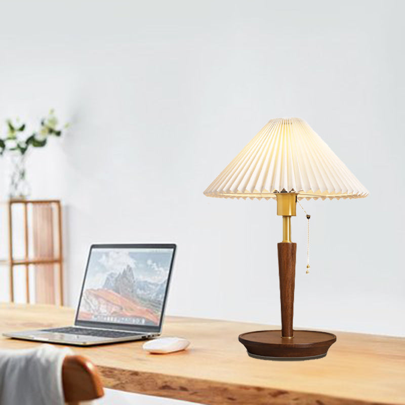 Drum Copper Wood Fabric Table Lamp