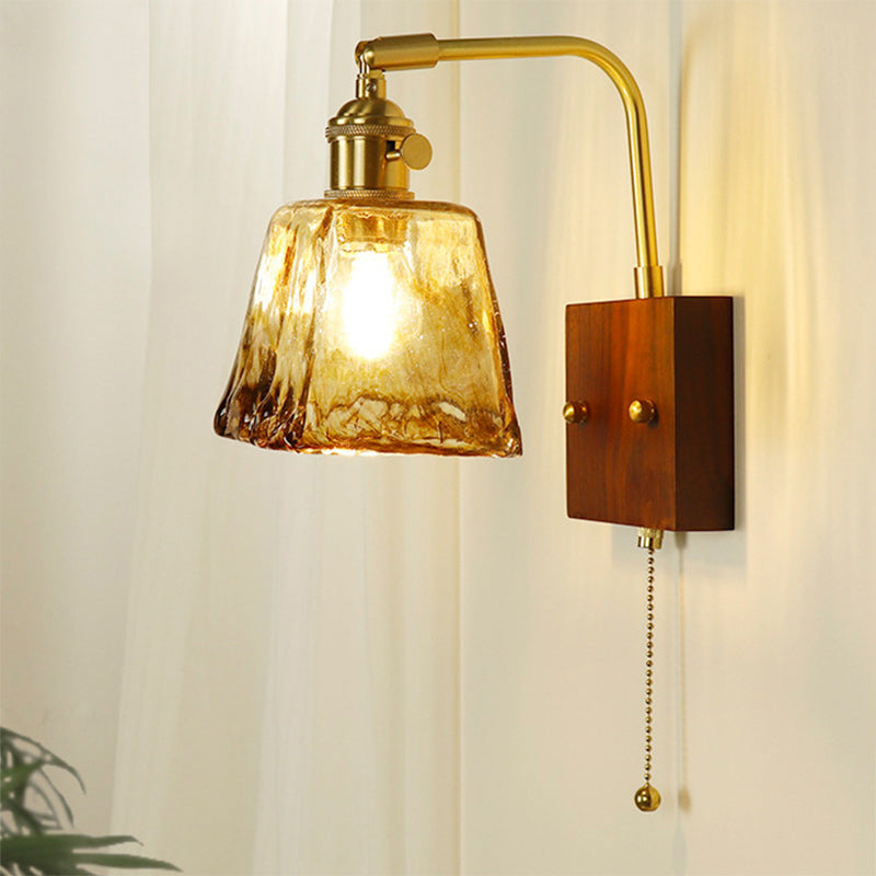 Trapezoid Copper Wood Glass Wall Lamp