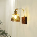 Trapezoid Copper Wood Glass Wall Lamp