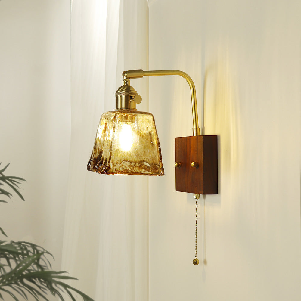 Trapezoid Copper Wood Glass Wall Lamp