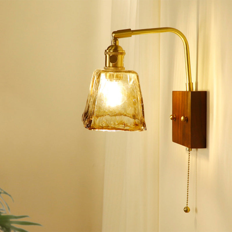 Trapezoid Copper Wood Glass Wall Lamp