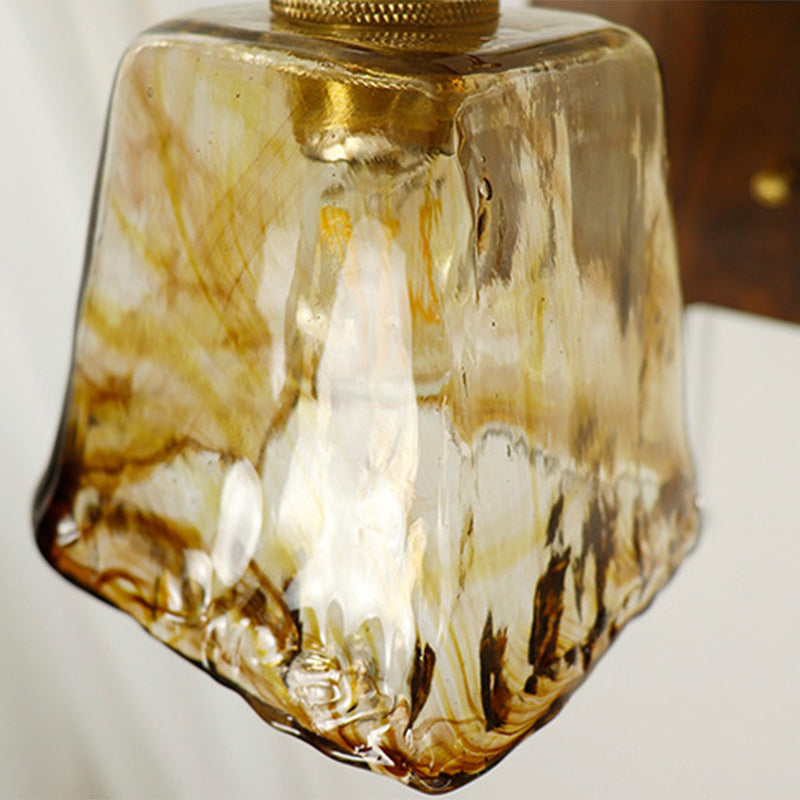 Trapezoid Copper Wood Glass Wall Lamp