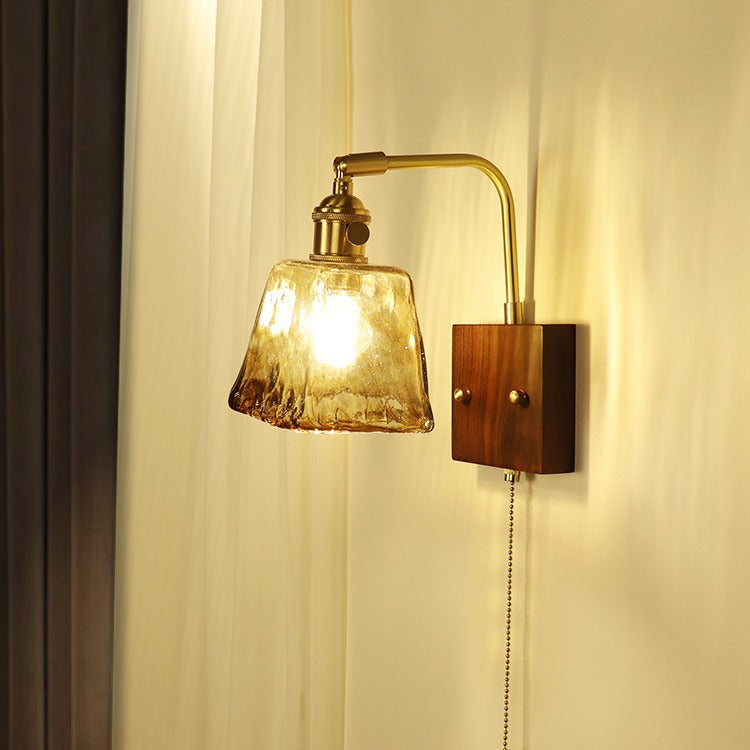 Trapezoid Copper Wood Glass Wall Lamp