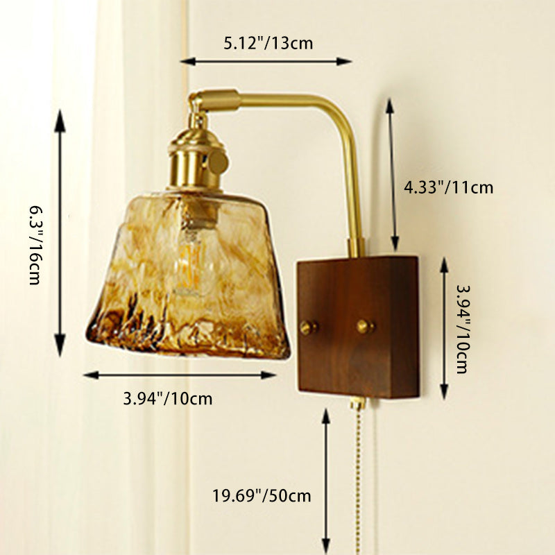 Trapezoid Copper Wood Glass Wall Lamp