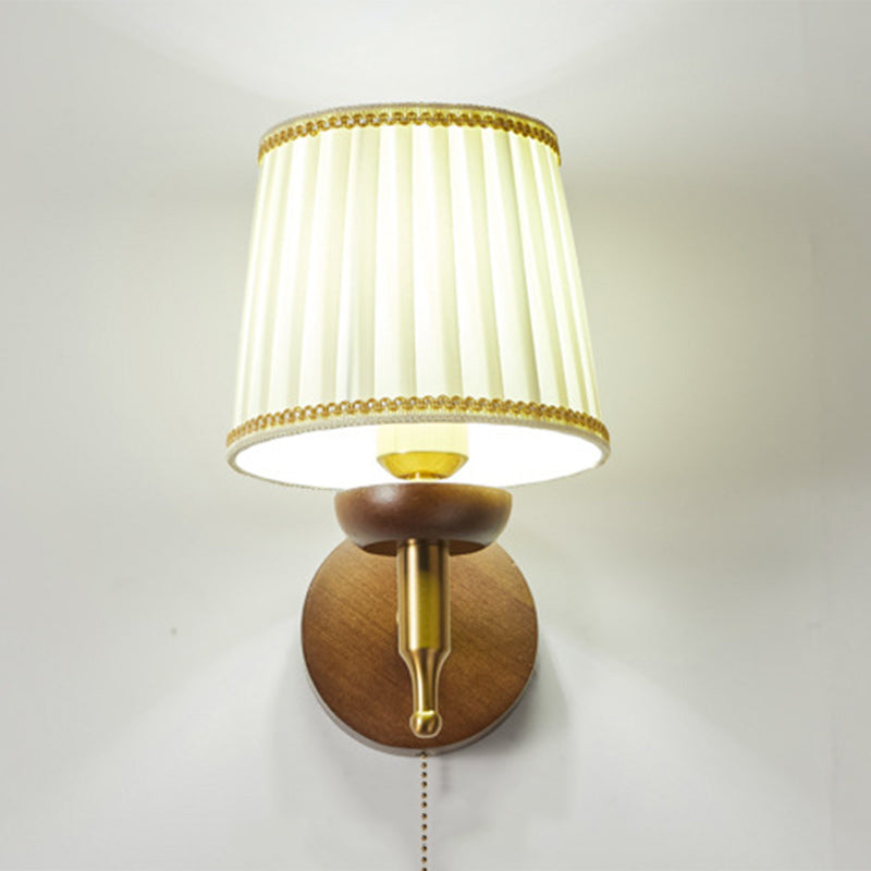 Drum Iron Wood Fabric Wall Lamp