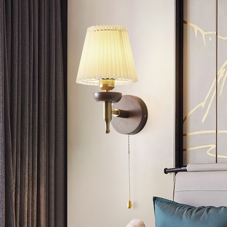 Drum Iron Wood Fabric Wall Lamp