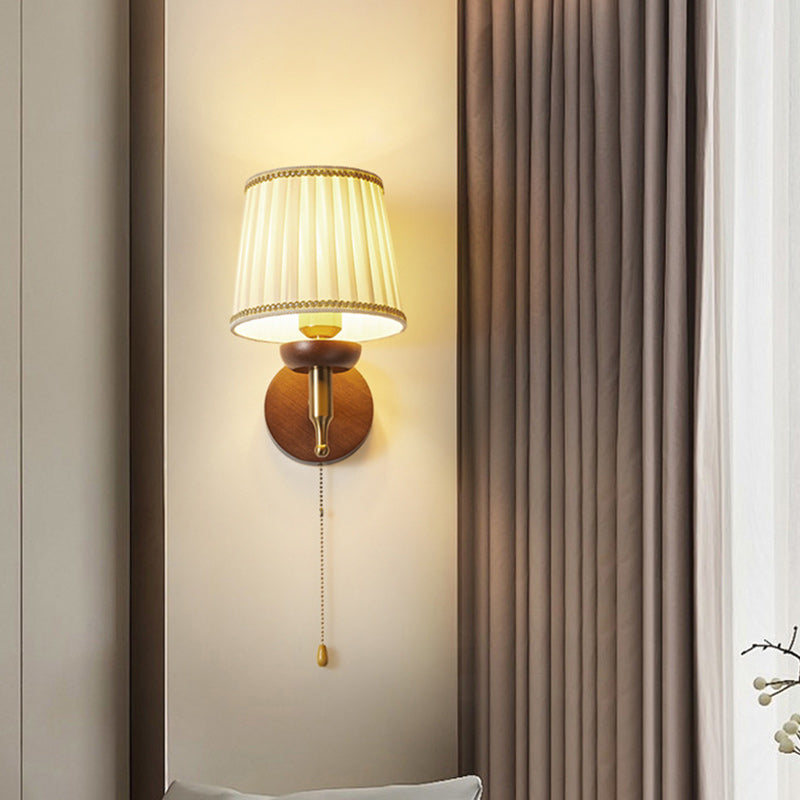 Drum Iron Wood Fabric Wall Lamp