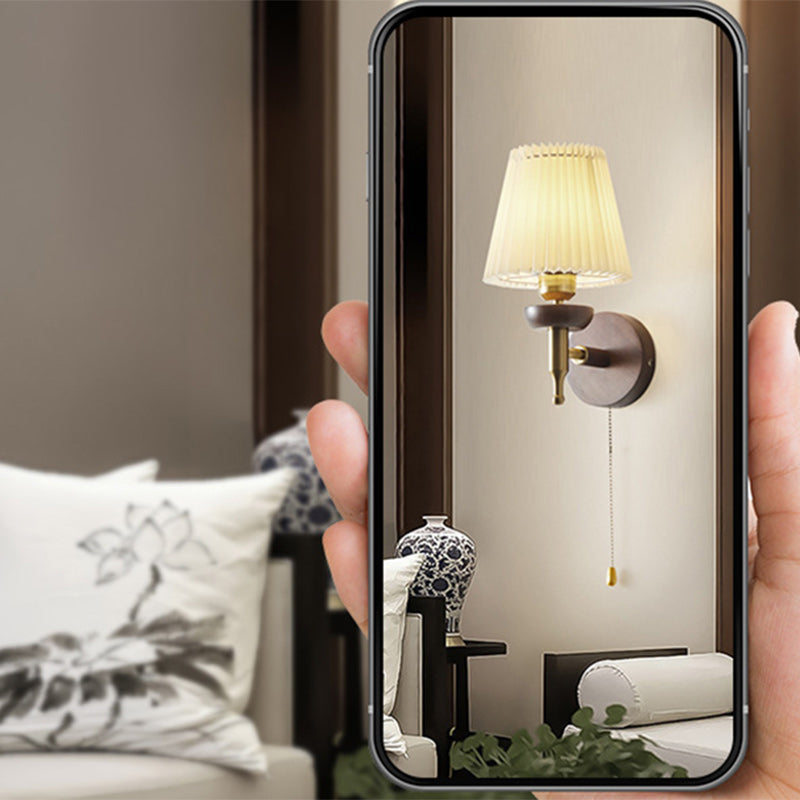 Drum Iron Wood Fabric Wall Lamp