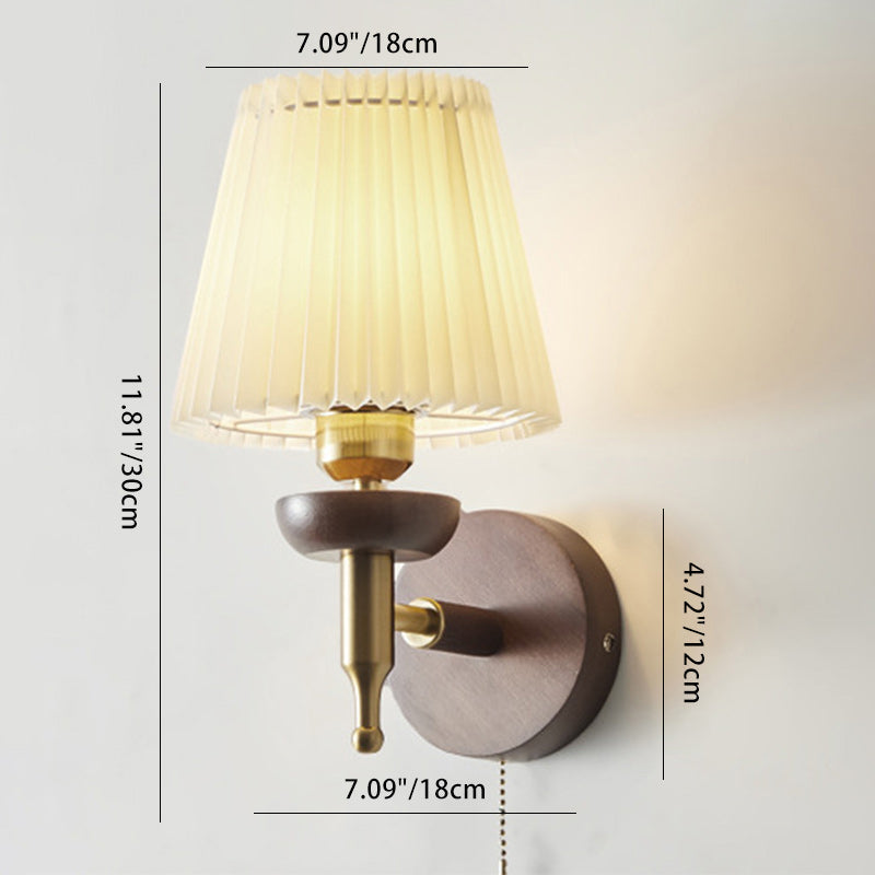 Drum Iron Wood Fabric Wall Lamp