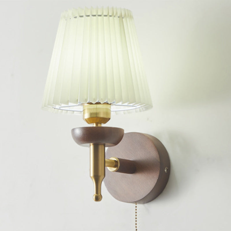 Drum Iron Wood Fabric Wall Lamp