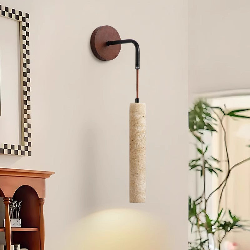 Column Wood Stone Living Wall Lamp