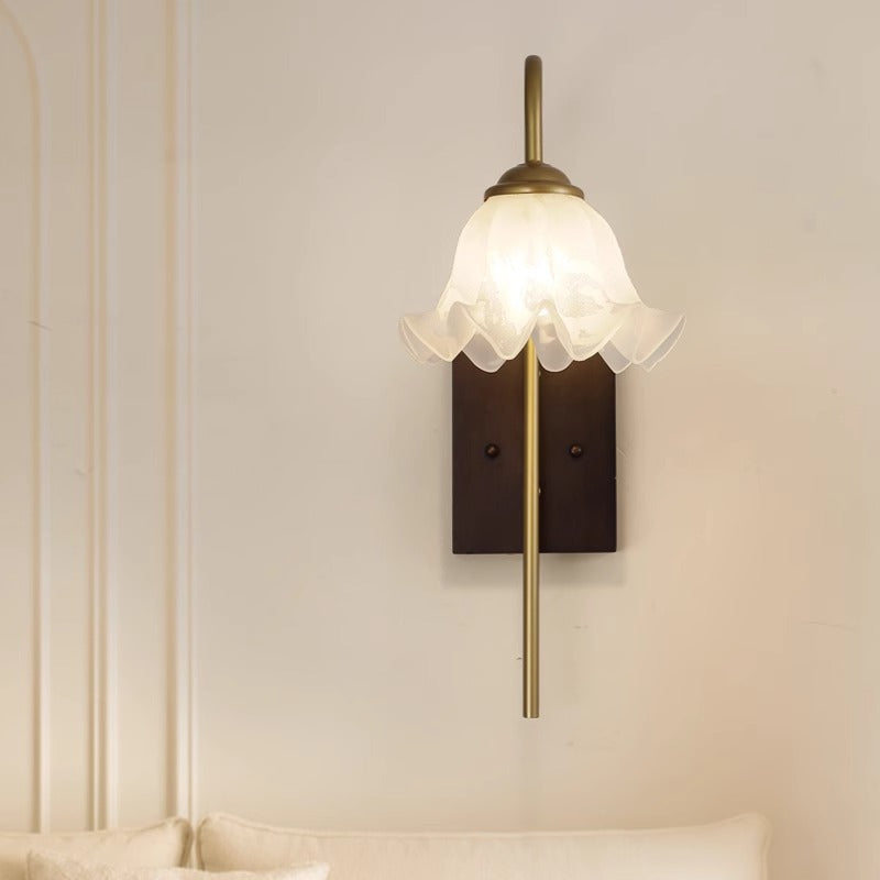 Flower Iron Wood Glass Wall Lamp