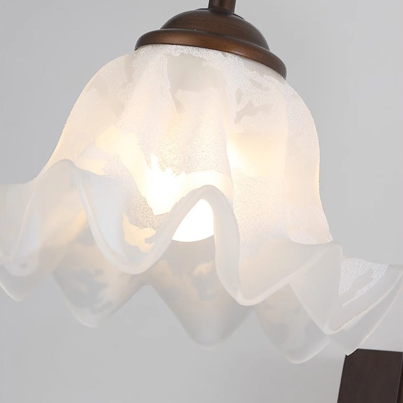 Flower Iron Wood Glass Wall Lamp