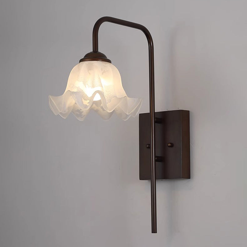 Flower Iron Wood Glass Wall Lamp