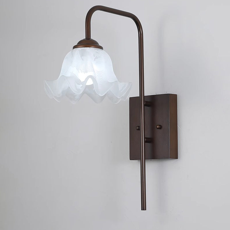 Flower Iron Wood Glass Wall Lamp