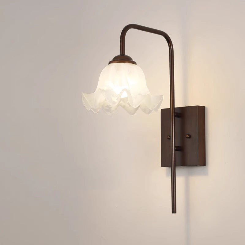 Flower Iron Wood Glass Wall Lamp