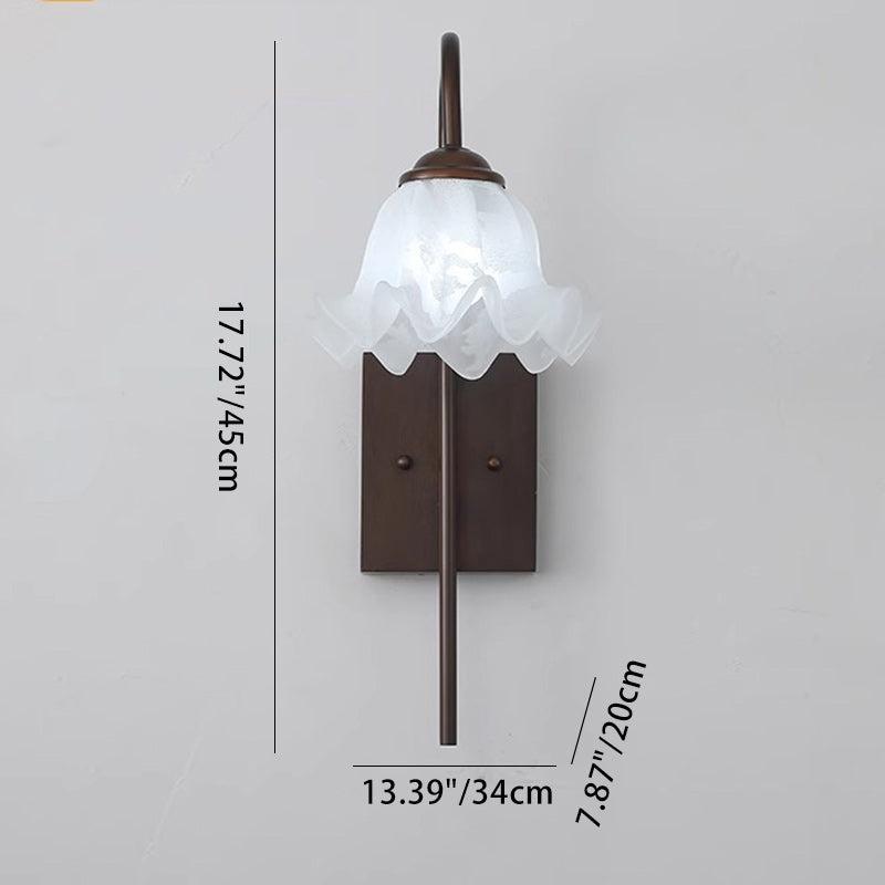 Flower Iron Wood Glass Wall Lamp