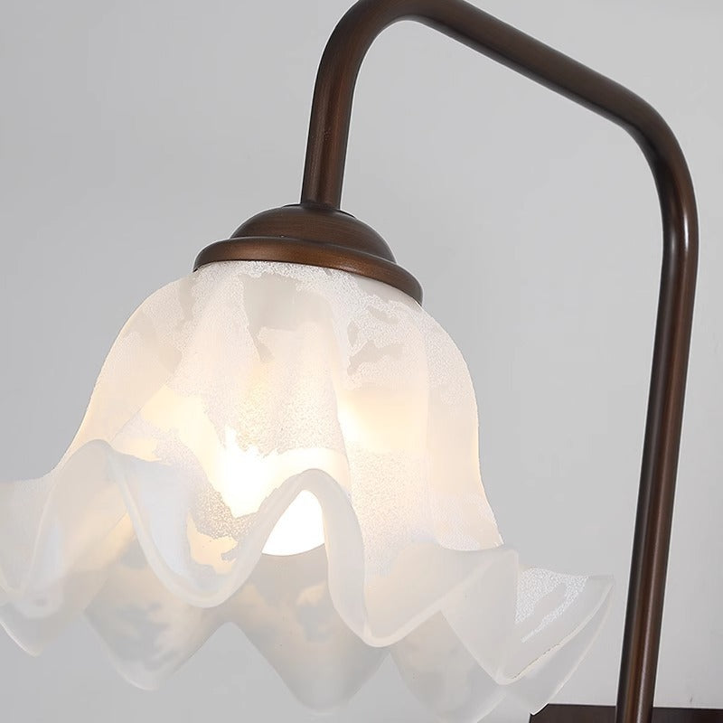 Flower Iron Wood Glass Wall Lamp