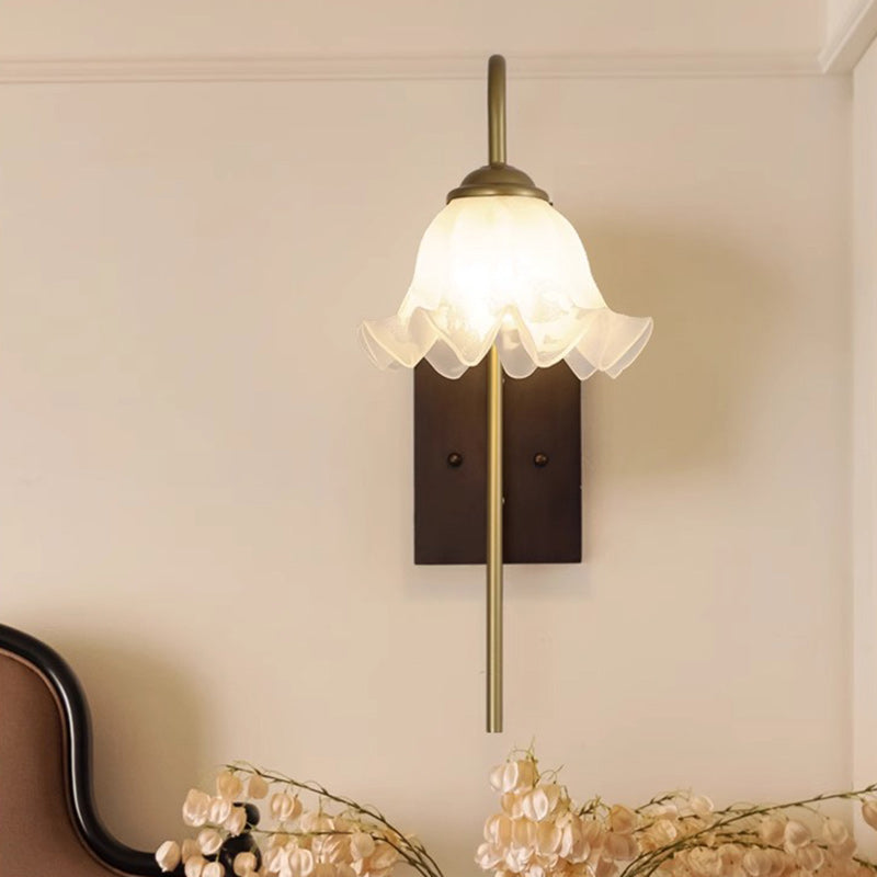Flower Iron Wood Glass Wall Lamp