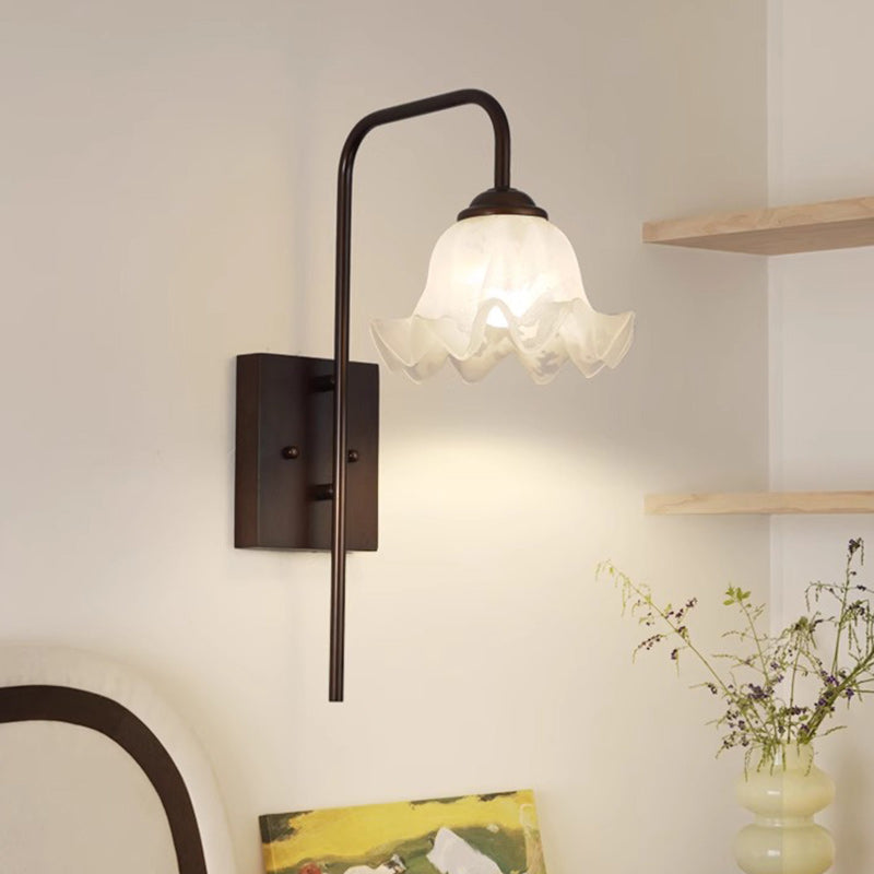 Flower Iron Wood Glass Wall Lamp