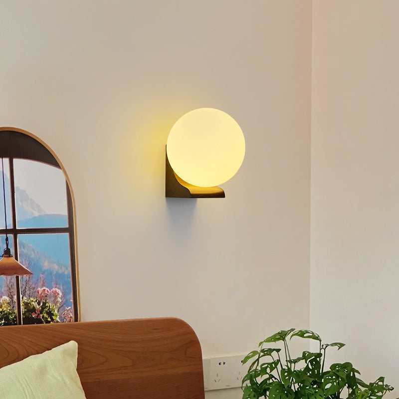 Globe Wood Glass Living Wall Lamp