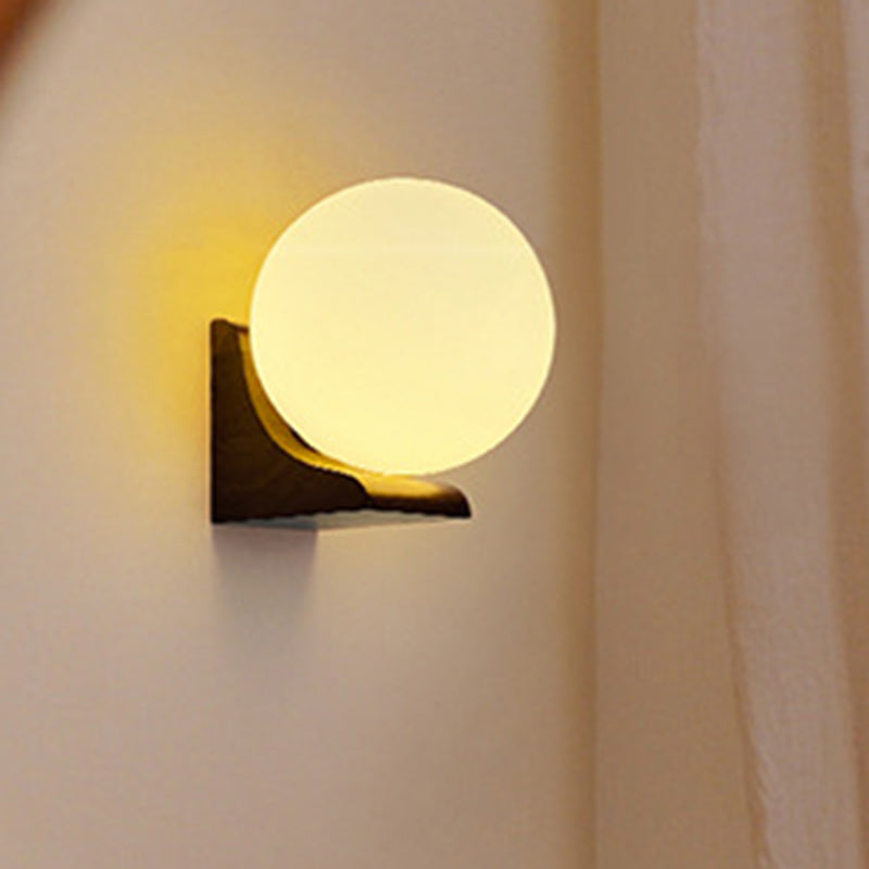 Globe Wood Glass Living Wall Lamp